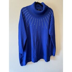 Slim Factor Offset Hem Royal‎ Blue Embellished Cowl Neck Sweater Size L